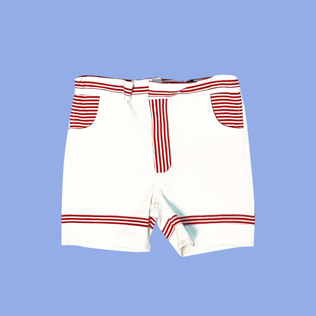 SAILOR DUO – SAILOR TSHIRT WITH BACK ZIPPER AND SAILOR COLLAR & DENIM SHORT  PANTS WITH 2 FRONT POCKETS