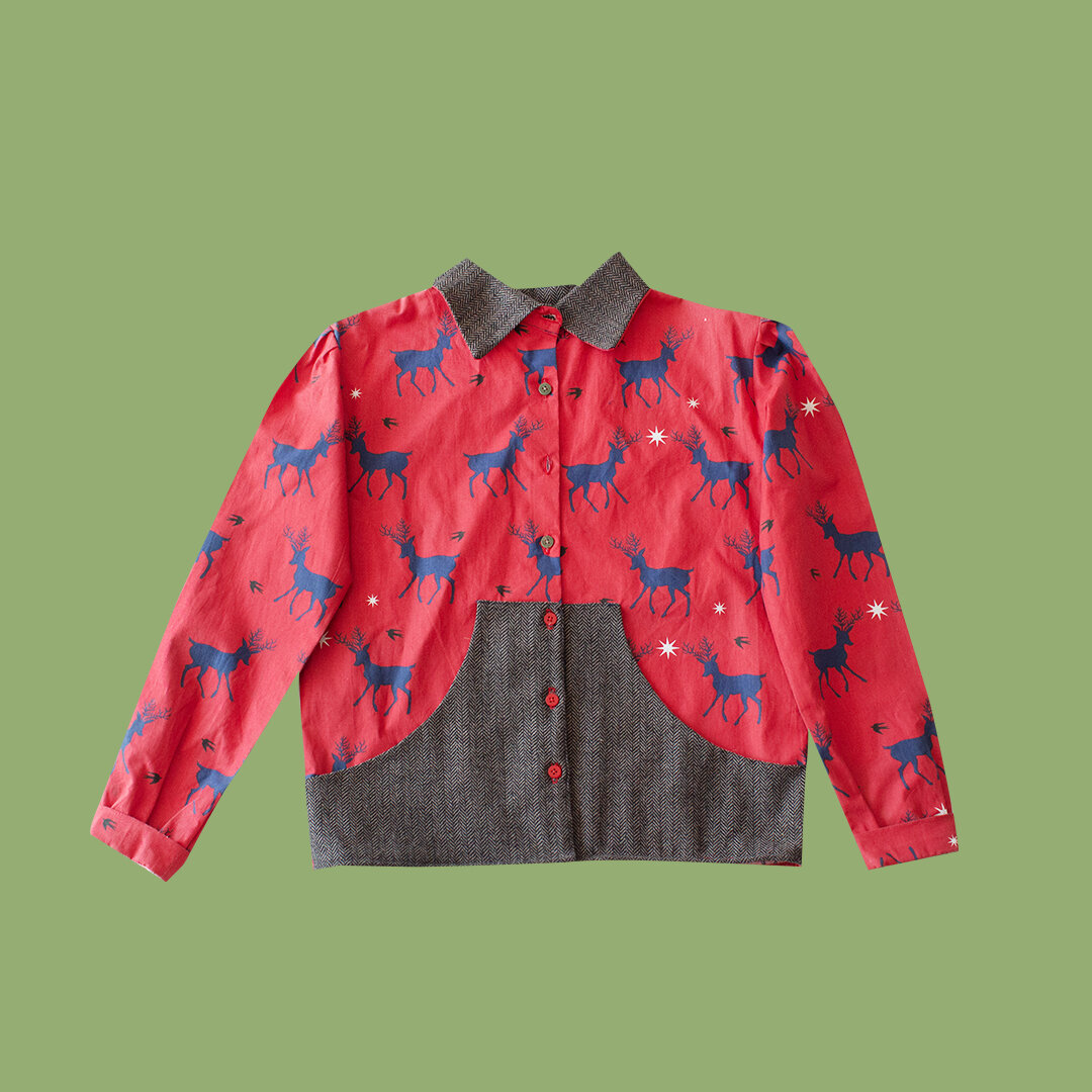 RED MILKY WAY UNISEX   SAROCHINI BLOUSESHIRT WITH TWIDD COLLAR AND POCKETS 