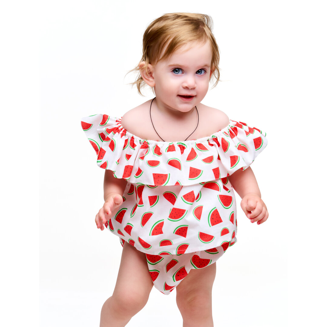 WATERMALOON TSHIRT DRESS WITH RUFFLES AND PAMPERS PANTIES